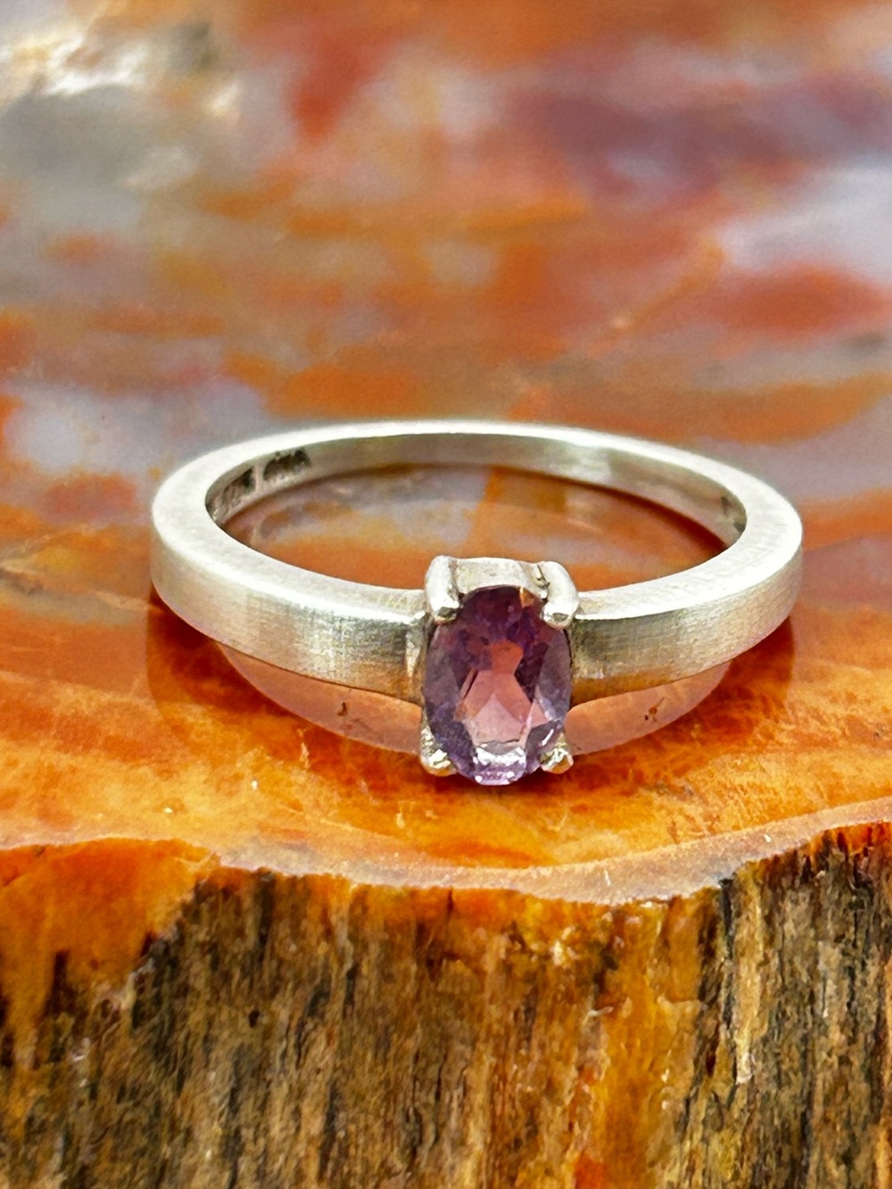 Minimalist Sterling Silver Amethyst Ring - Size 6